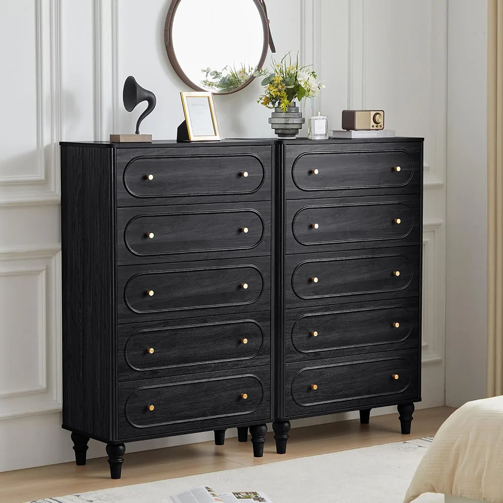 product mid century modern 5 drawer fluted dresser large wood storage organizer for bedroom living room-5