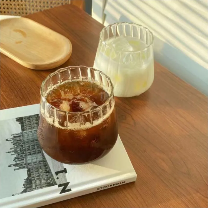 Stripe clear drinking glass cups heat resistance drinking coffee cups for milk juice ice cold