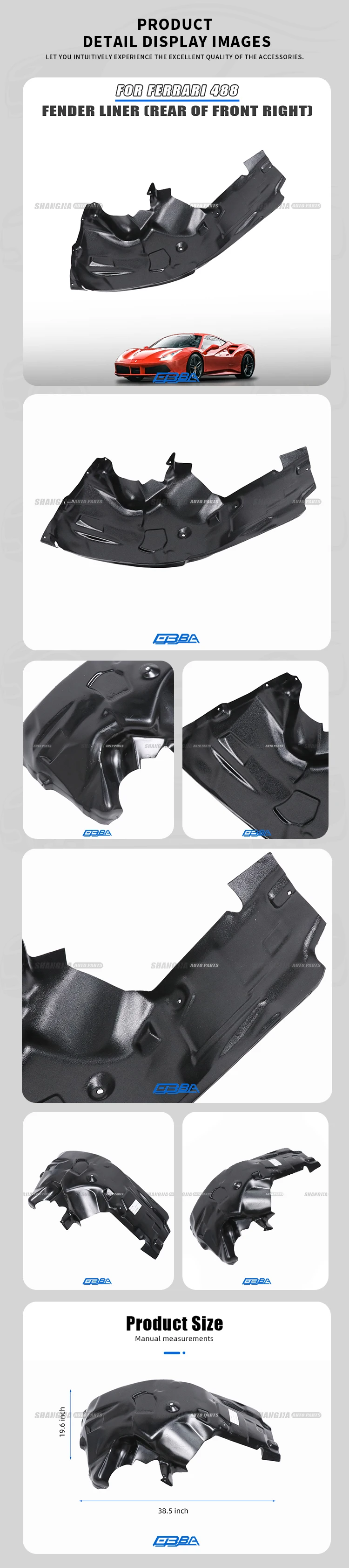 product oem quality spare auto replacement plastic rear section inner fender wheel liner for ferrari f488 oe 87307800-3