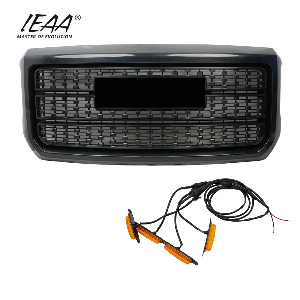 product car accessories grille with light front bumper parts for gmc sierra 2500hd 3500hd 2015 2020 glossy black grill-4