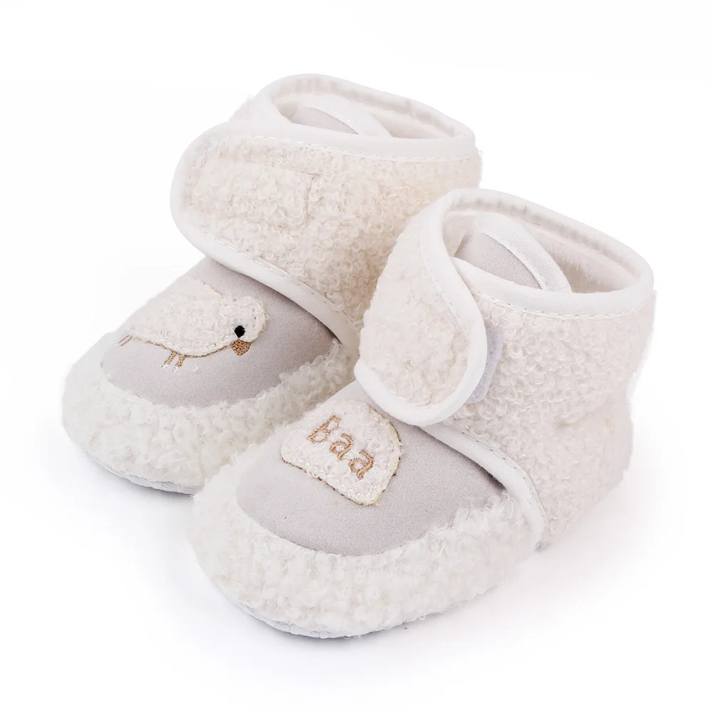 Winter Baby Fluffy Lamb Solid Color Warm High Top Soft Sole Infants Walking Cotton Boots factory