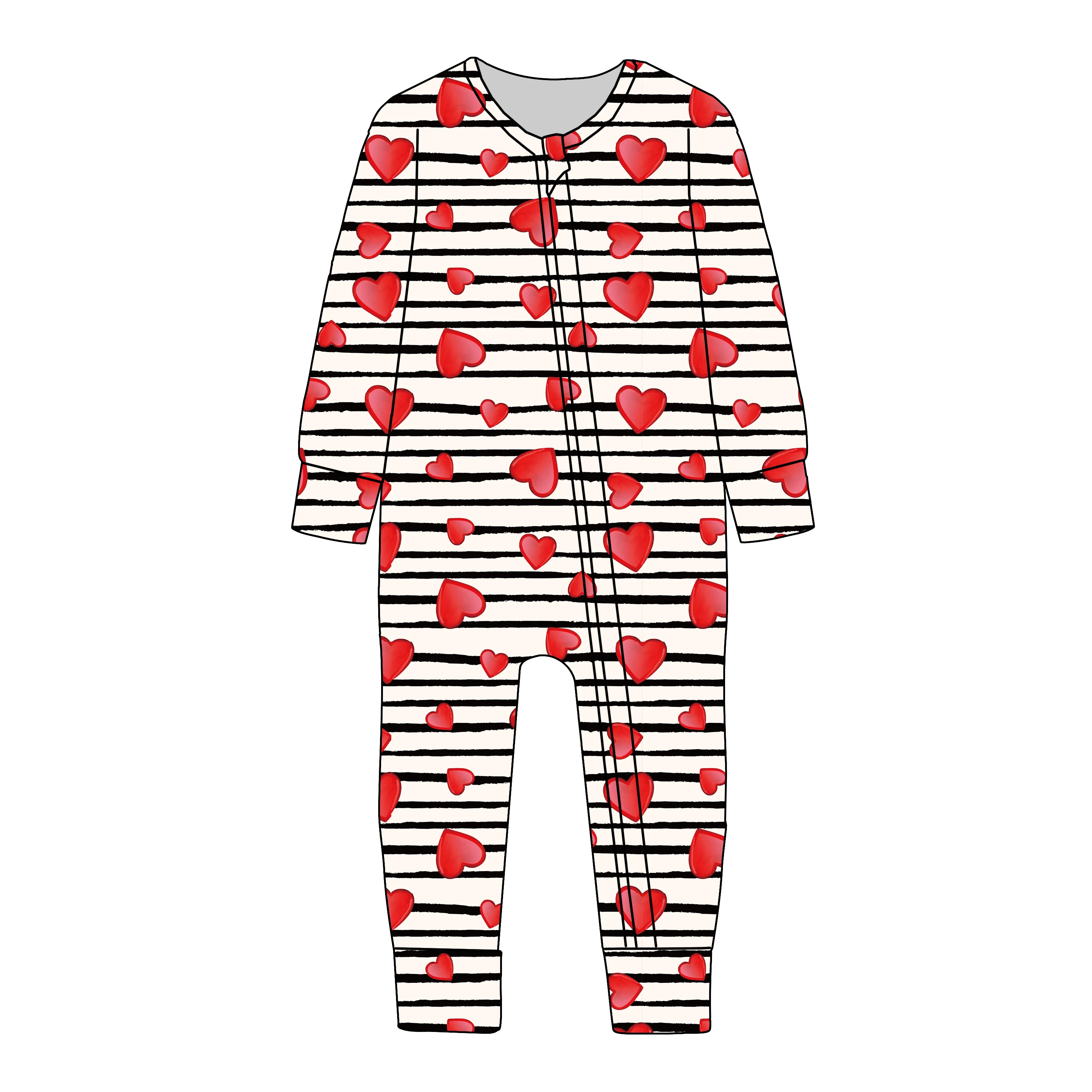 Valentine's Day Custom Print Best Seller Bamboo Zipper Custom Kids Jumpsuit Breathable Soft Stretchy Organic Pajamas Zippy Foote