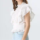 Blouse Women Blouse Lace In Stock Ladies Multi Layered Smocking Lace Ruffle Blouse Top Women
