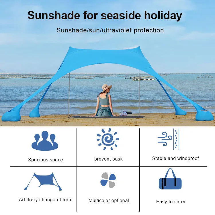 Summer Beach Tent Sun Shelter with Sand Shovel and Ground Pegs Stable Outdoor Shade for Camping Trips Fishing Nylon Fabric