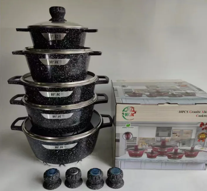 new arrival 10 Pieces Granite Cookware Set Nonstick Frying Pan Aluminum Cooking Pot Set Cookware Wholesale