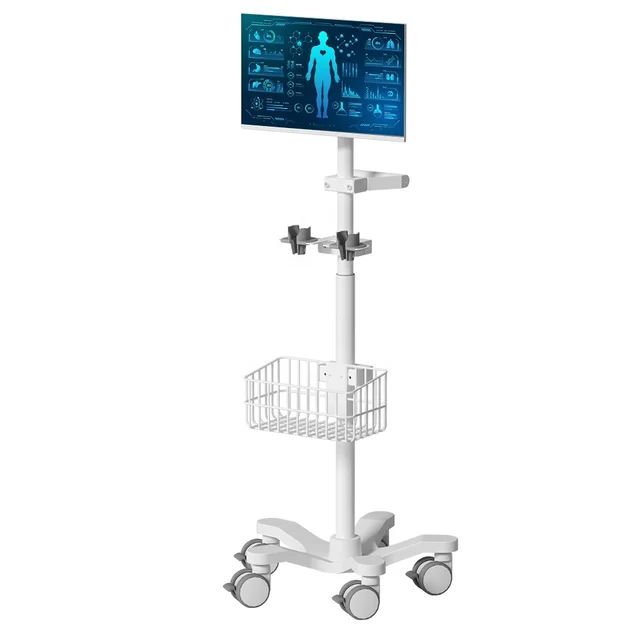 Modern Style ABS Plastic Aluminum Hospital Mobile Workstation Cart Endoscope Trolley with Basket Medical Trolley for Clinic