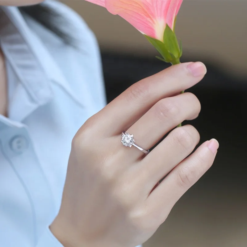 HMOIS rings jewelry women wholesale costom fashion silver 925 1.0ct moissanite marriage ring