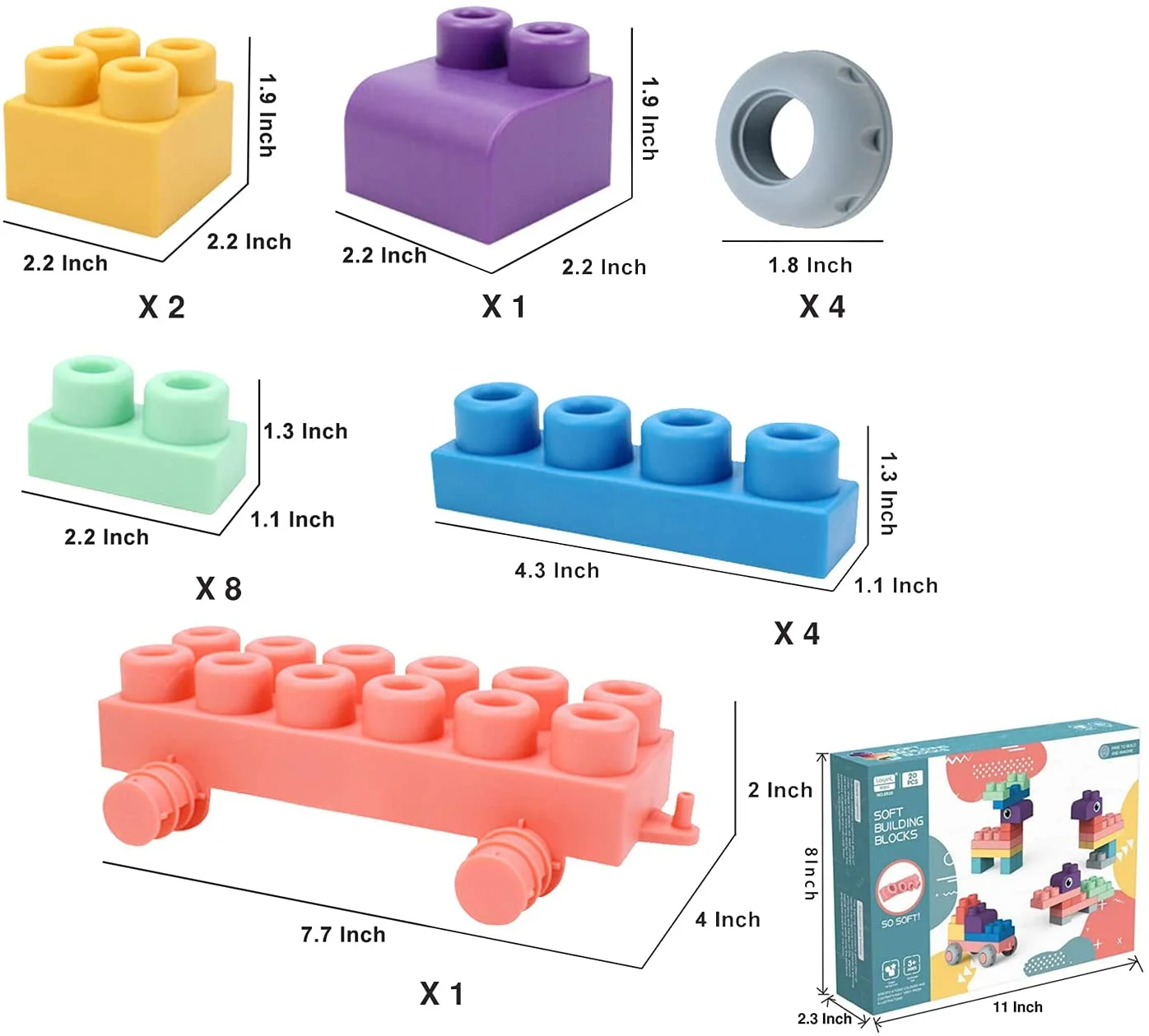 Newest Soft Building Blocks Set for Toddler Baby Ages 6 Month Old and Up Safe Playing Learning Stacking Block Toys