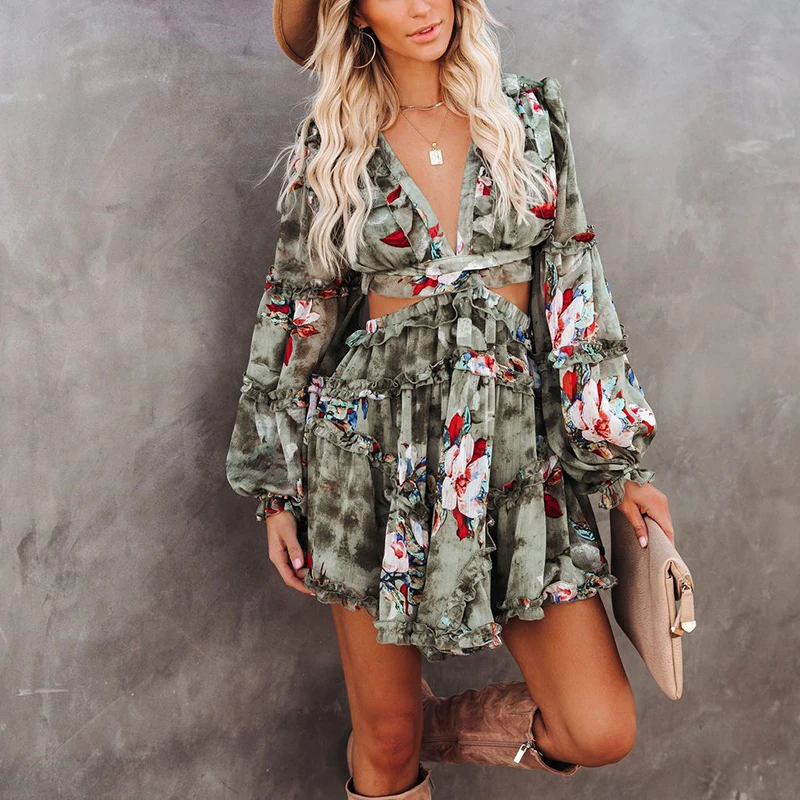 Spring Floral Print Backless Ruffle Dress Women Casual Long Sleeve Summer Beach  Dress Female Drawstring Lace Up Party - Buy Dress Party Fashion,Beach Party  Dresses,Women Casual Long Sleeve Dress Product on Alibaba.com