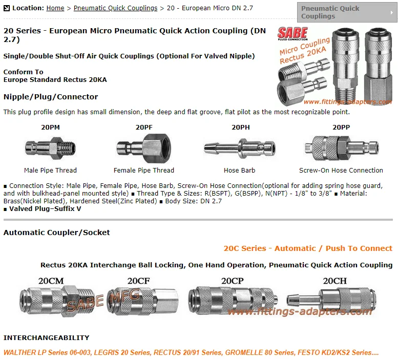 Single Double Shut Off Air Couplings Europe Standard Rectus Ka