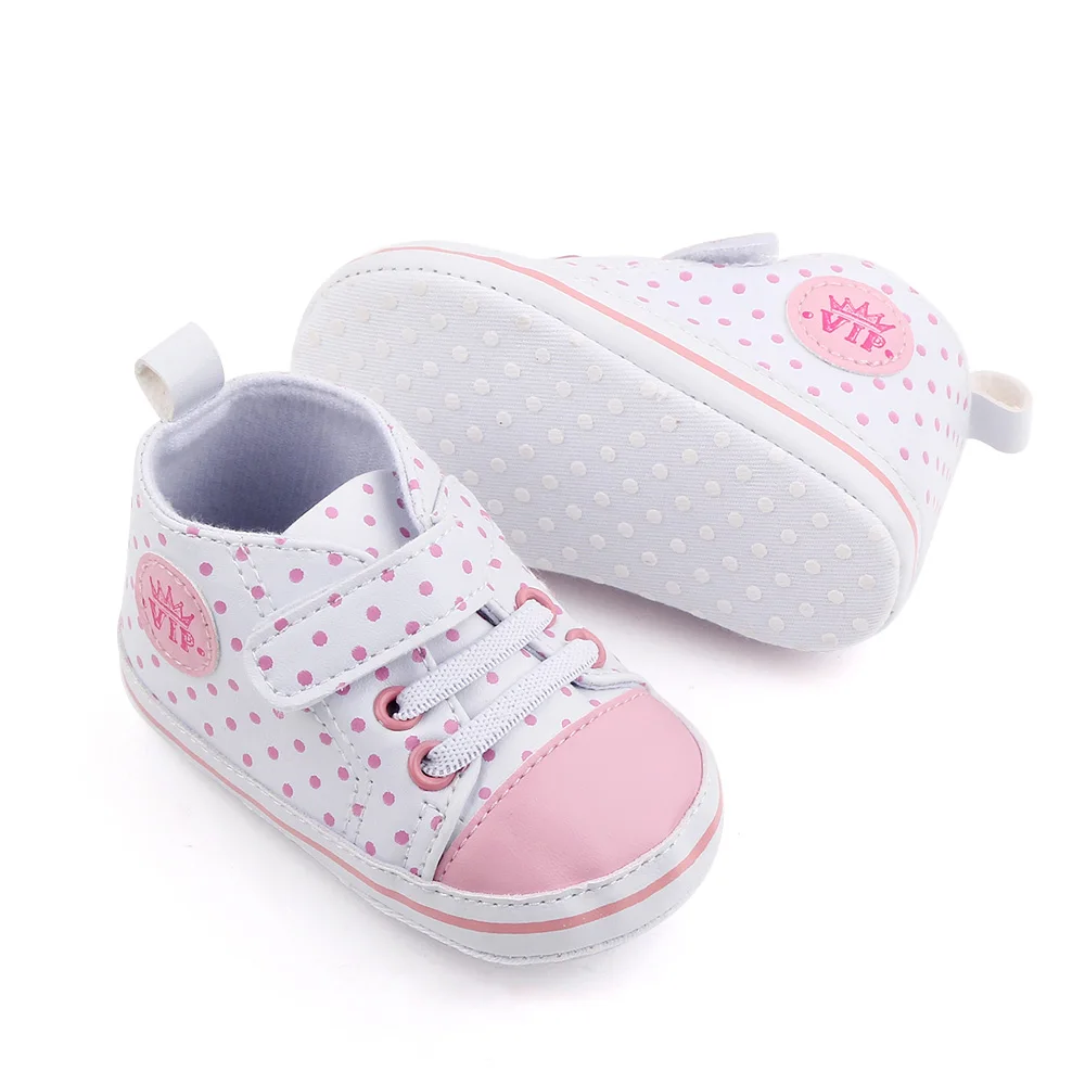 Color Matching High Top Round Polka-dot Soft Sole Non-slip Baby PU Casual Toddler Shoes factory