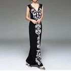 Evening Dresses Floor-length V-neck Sleeveless Elegant Women Evening Maxi Dresses Embroidery STb-1012