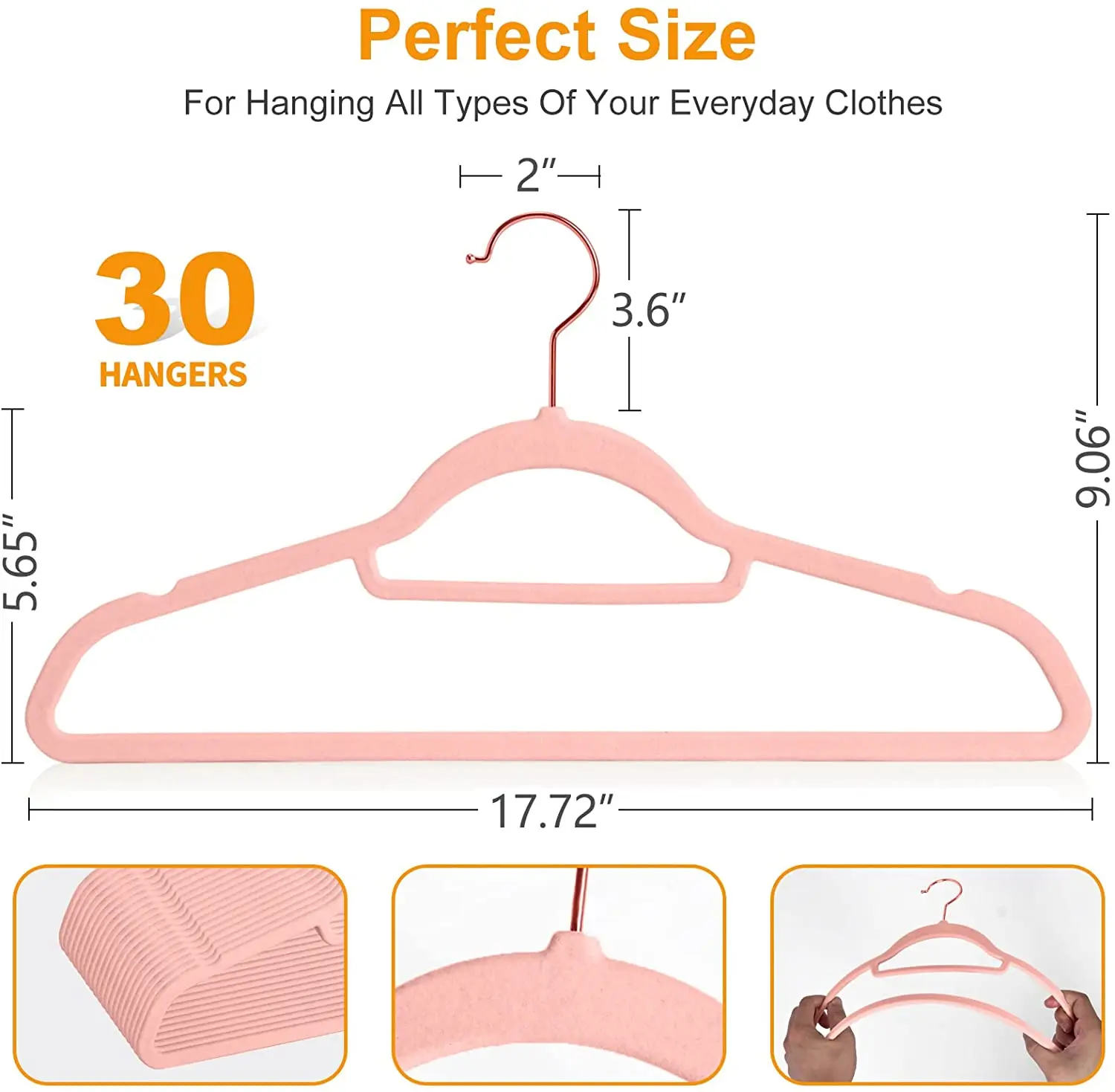30 pieces pink/rose gold velvet hangers, non-slip notch coat/suit hangers, space-saving 360-degree swivel hook hangers