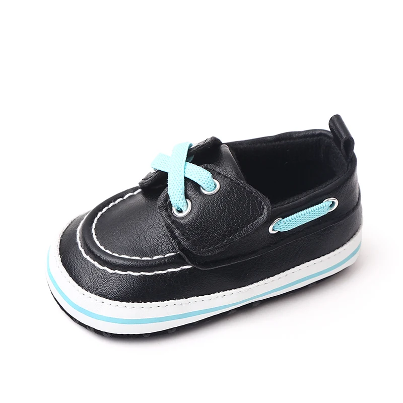 Comfortable Soft-soled PU Leather Top Solid Color Shoelaces Decorate Baby Spring and Autumn Shoes for Boys factory