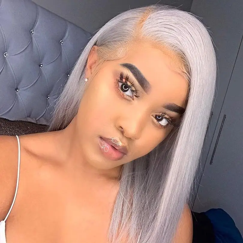 grey lace front wig human hair