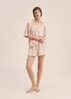 MGOO Rounded Neck Elastic Waist Organic Cotton Blend Ruffled Short Sleeve Sleepwear