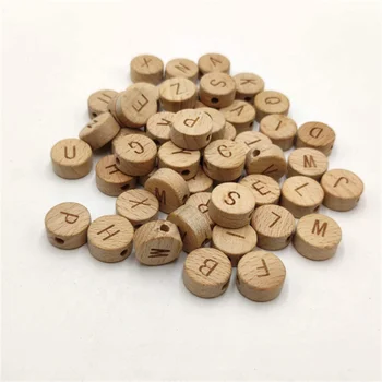 104pcs oblate gifts farm beads natural engraved teething toys wooden letter beads for craft jewelry making