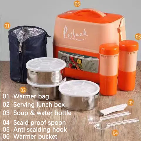 Customized Logo Picnic Bag ABS+Stainless Steel Potluck Food warmer Containers Storage With 2 Vacuum Cup