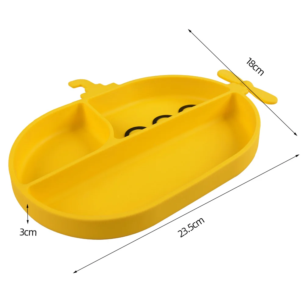 Custom 100% food-grade silicone divided dinner plates submarines toddler plate with suction children's tableware