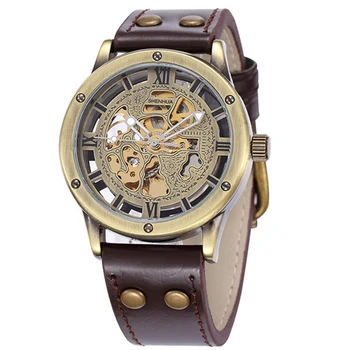 SHENHUA 31 Mens Casual Sport Watch Vintage Leather Top Brand Luxury Army Automatic Men's Wrist Watch Military Skeleton Clock