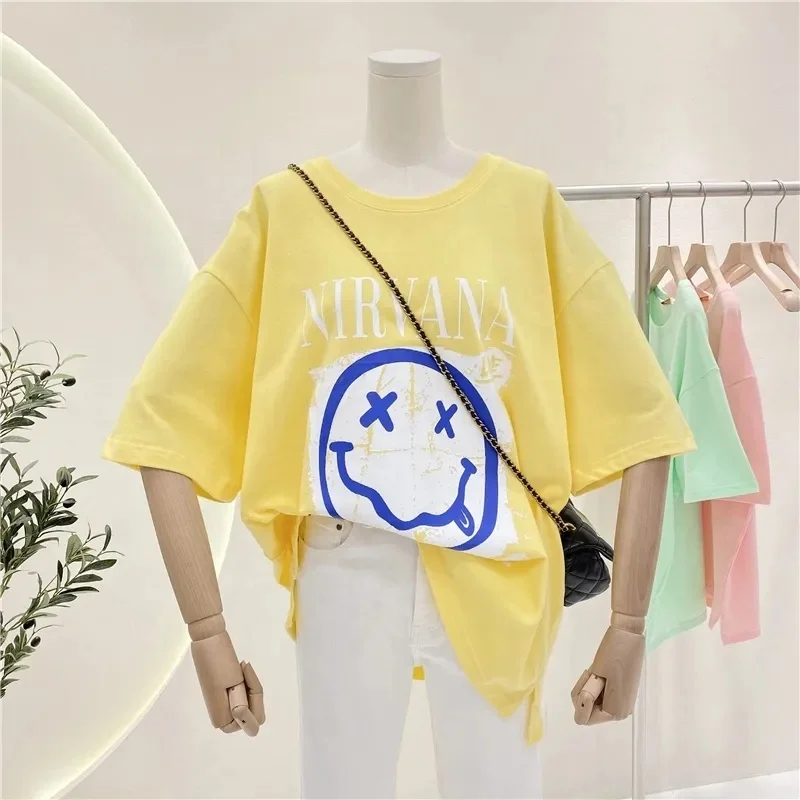 Summer 2024 new Women's 100% cotton fashion trend oversized printed women's T-shirt wholesale