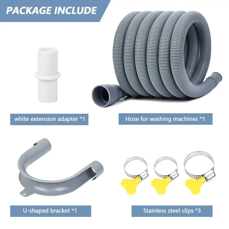 Flexible Washing Machine & Dishwasher Universal Drain Hose Set Connector Corrugated Hose Pipe