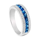 Sapphire Band Ring Radiant Princess Cut Blue Sapphire Match White Zircon 925 Sterling Silver Eternity Half Band Ring