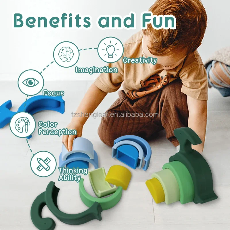 product educational game learning stacking baby dinosaur shape silicone block toy playing for kids 0 24 months  2 4 years-7
