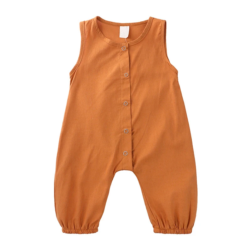 manufacturer Hot Sale Cotton And linen Jumpsuit Baby Romper Jumpsuit Solid Sleeveless Jumpsuit Baby Romper