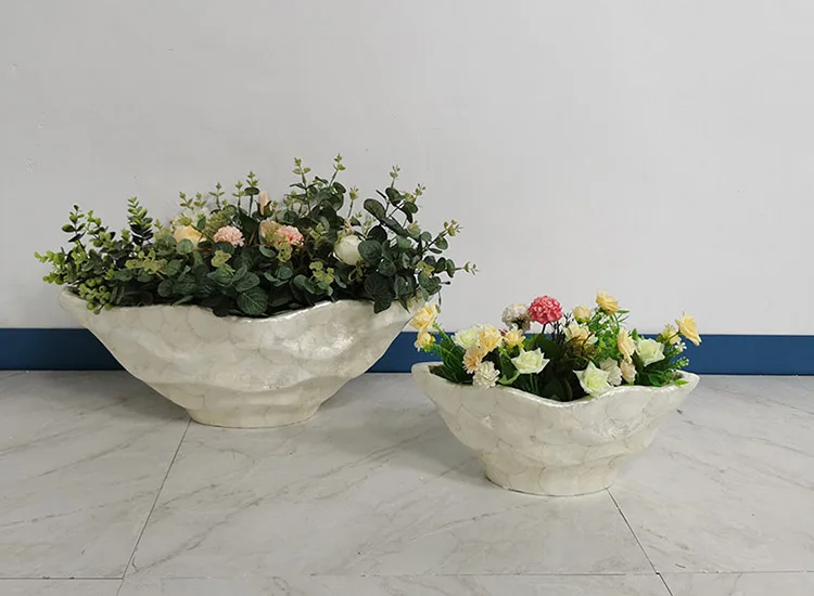 宽口海壳家居装饰花盆绿色播种机圆形船形壶玻璃钢花瓶兰花花盆