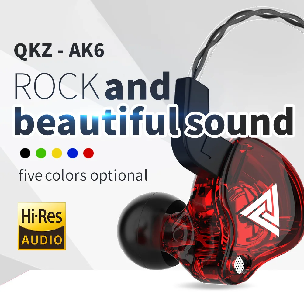 QKZ AK6 Sports Headphones in-ear Wired Control with Microphone Heavy Bass Mobile Phone Earphones