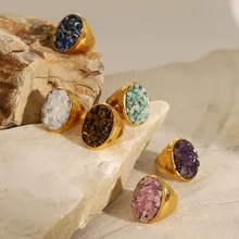 Retro Trendy Natural Stone Geometric Ring Simple And Exquisite Hand Accessories For Women