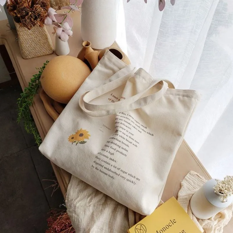 Eco-Friendly Custom 12 Oz Fabric Tote Bag with Colour Handle Recycled Canvas Digital Print for Grocery Shopping details