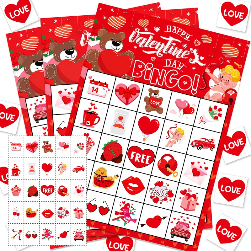 Valentine's Day theme Red bingo game card party supplies