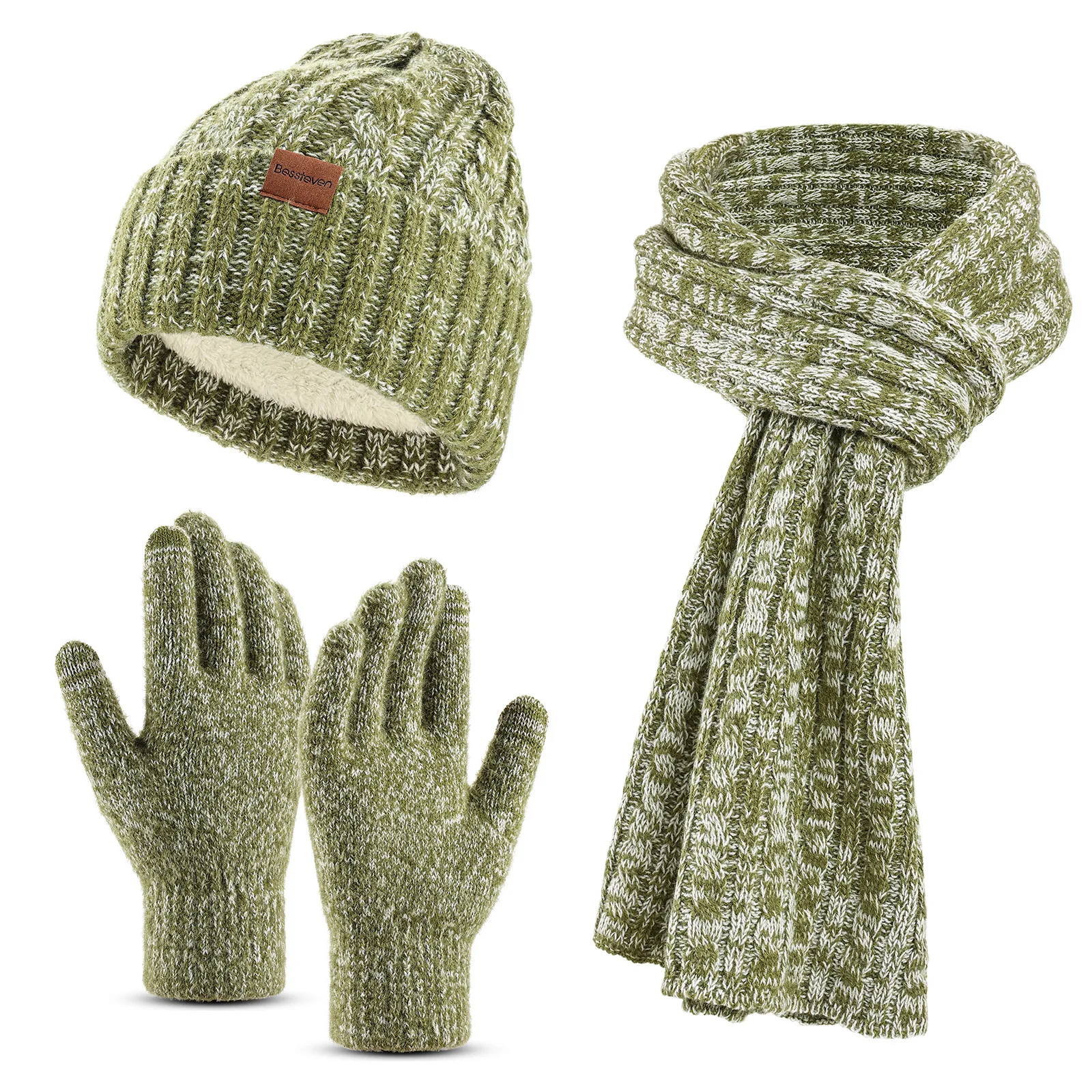 Glove Three Piece for Adult Autumn and Winter Protection plush Knitted Hat Scarf Set Accept custom 4