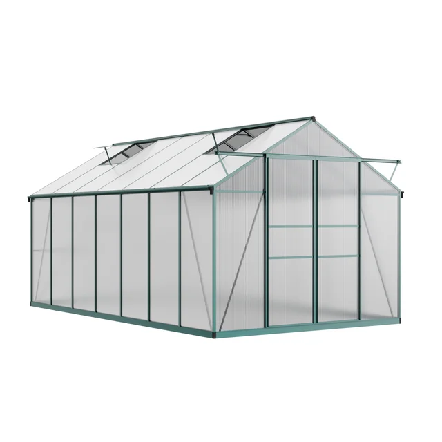 Green  Color Polycarbonate  Garden Greenhouse with Double Sliding Door