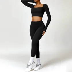 YIYI Long Sleeves Winter Gym Fitness Sets High Stretchy Leggings Sets Women Clothes Set Ladies Tummy Control Workout Athletic