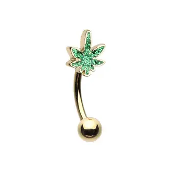 Pot Leaf Curved Barbell Eyebrow Ring