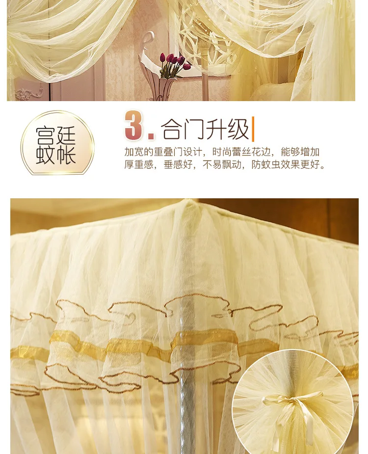 180*200*190Cm Romantic Princess Queen Size Double Canopy Tent Mesh Embroidery Lace Pleated Mosquito Net For Bed