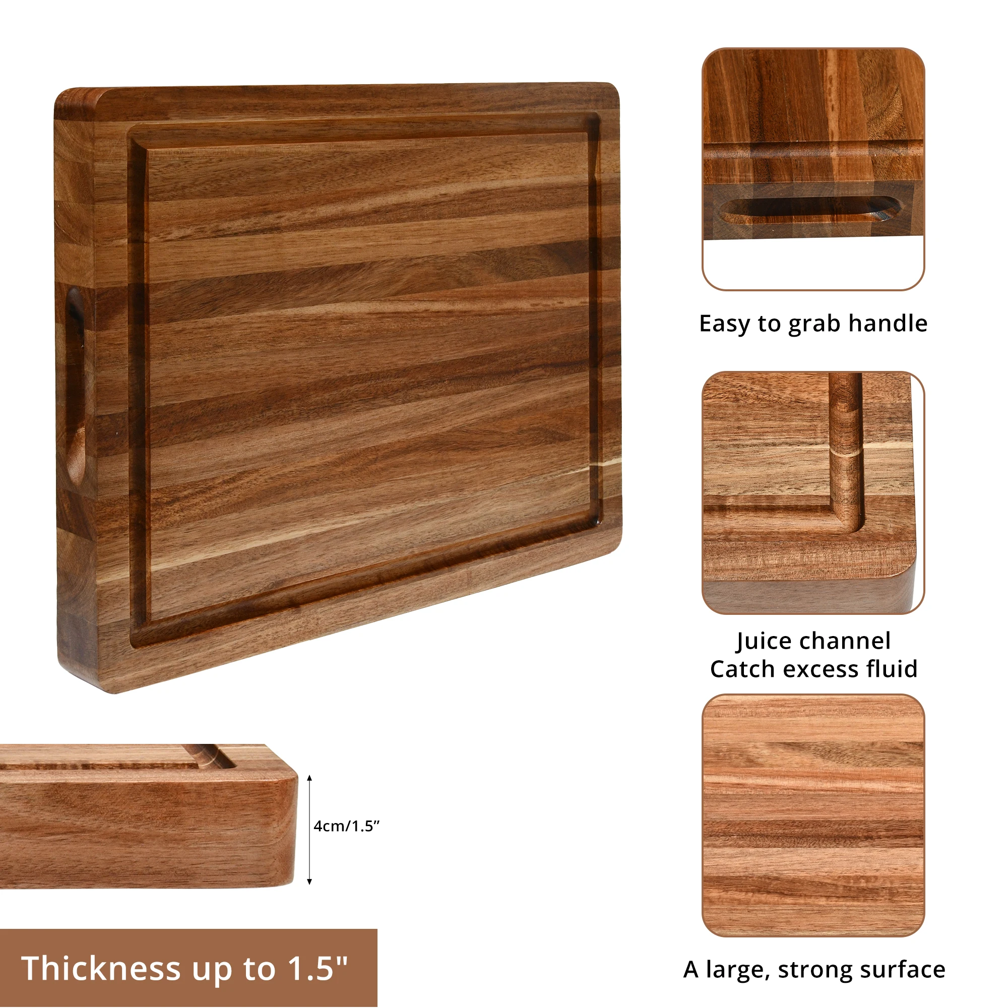Large Thick Wood Cutting Board Edge Grain Juice Groove Hand Grips Reversible Lifetime Replacement For Kitchen