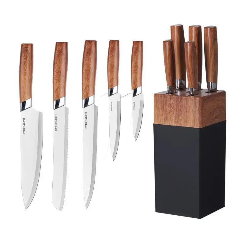 Hot Selling High Quality Stainless Steel 6Pcs Kitchen Knife Set With Peeler Wood Pattern Handle Kitchen Knives