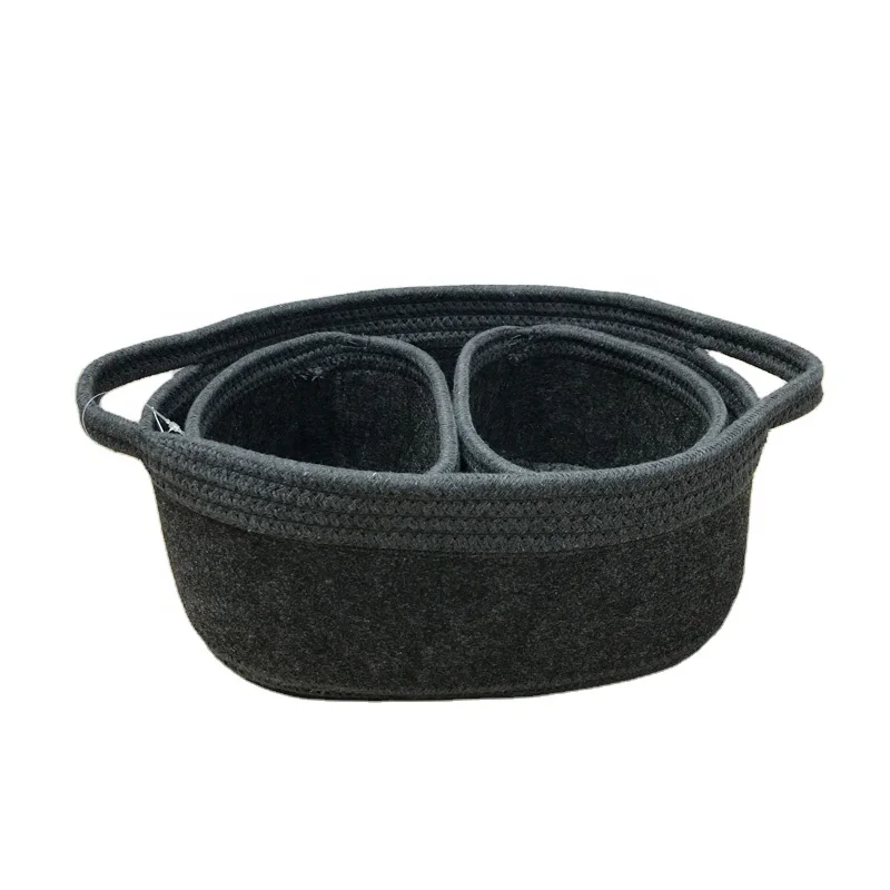 HUAYI Cotton rope and felt woven fruit storage basket three-piece set for home restaurant hotel