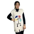 Pullover White Women's Sweater Pullover White Print Long Irregular Ladies Pullover Sweater