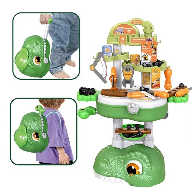 EPT Hot Selling 3 In 1 Dinosaurs Kitchen Beauty Medical Tool Supermarket Dessert Set Backpack Suitcase Toy for Children