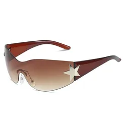 Luxury Punk Sports Sunglasses Women Brand Designer Y2K One Piece Sun Glasses Men Goggle Shades UV400 Five Star Fashion Eyewear