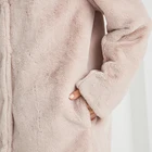 Coat Women's Rabbit Faux Fur Coat With Pockets Warm Winter Long Sleeve Fleece Open Front Coat Lapel Outerwear