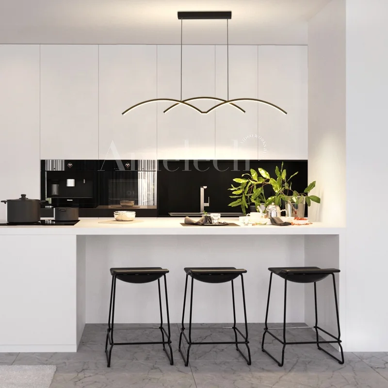 Black Luxury Hanging Lamps Fixture Suspended Linear Led Ceiling Home Decor Modern Chandeliers Pendant Light For Kitchen Island