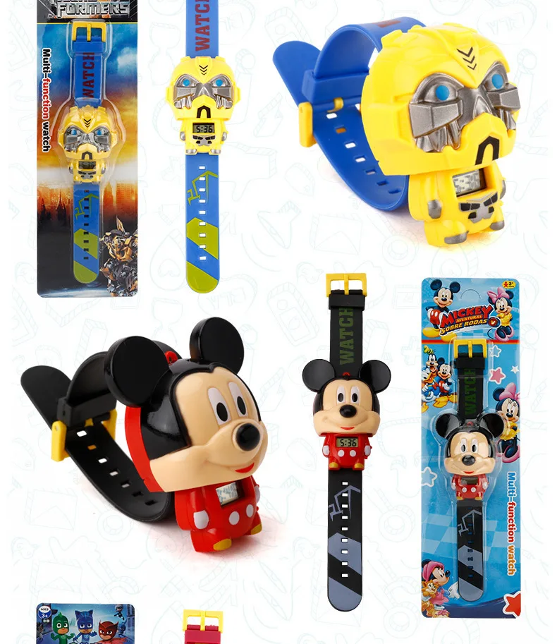 Hot selling Kids watch  Transformation toys for kids in Marvel cute shape  Spider-Man Q version children's toy gift