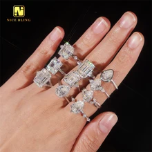 5 Options Emerald Cut Decent Wedding Rings Iced Out Jewelry Diamond 925 Silver Moissanite Generous Engagement Ring For Women