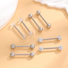 4Pairs/set 14G 9/16Inch Stainless Steel Crystal Ball Nipple Tongue Shield Ring Barbell Body Piercing Jewelry Retainer Gift